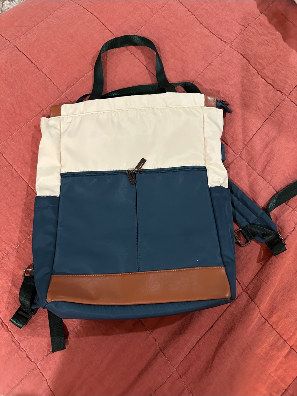 Colorblock Navy & Cream Men's Backpack with Brown Trim